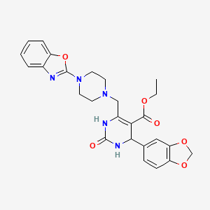 molecular formula C26H27N5O6 B4306426 ethyl 4-(1,3-benzodioxol-5-yl)-6-{[4-(1,3-benzoxazol-2-yl)piperazin-1-yl]methyl}-2-oxo-1,2,3,4-tetrahydropyrimidine-5-carboxylate 