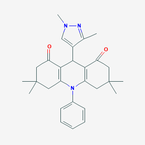 molecular formula C28H33N3O2 B430645 9-(1,3-dimethyl-1H-pyrazol-4-yl)-3,3,6,6-tetramethyl-10-phenyl-3,4,6,7,9,10-hexahydro-1,8(2H,5H)-acridinedione 