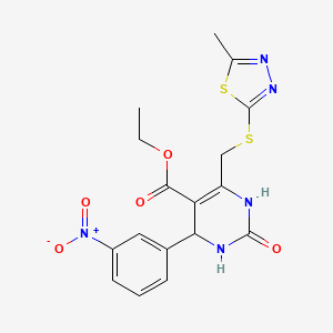 molecular formula C17H17N5O5S2 B4306466 ethyl 6-{[(5-methyl-1,3,4-thiadiazol-2-yl)thio]methyl}-4-(3-nitrophenyl)-2-oxo-1,2,3,4-tetrahydropyrimidine-5-carboxylate 