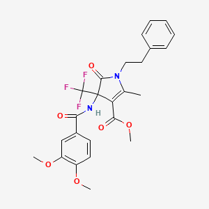 molecular formula C25H25F3N2O6 B4306473 methyl 4-[(3,4-dimethoxybenzoyl)amino]-2-methyl-5-oxo-1-(2-phenylethyl)-4-(trifluoromethyl)-4,5-dihydro-1H-pyrrole-3-carboxylate 