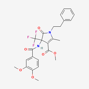 molecular formula C25H25F3N2O6 B4306473 METHYL 4-[(3,4-DIMETHOXYBENZOYL)AMINO]-2-METHYL-5-OXO-1-PHENETHYL-4-(TRIFLUOROMETHYL)-4,5-DIHYDRO-1H-PYRROLE-3-CARBOXYLATE 