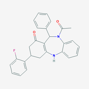 molecular formula C27H23FN2O2 B430648 5-acetyl-9-(2-fluorophenyl)-6-phenyl-8,9,10,11-tetrahydro-6H-benzo[b][1,4]benzodiazepin-7-one CAS No. 351164-54-0
