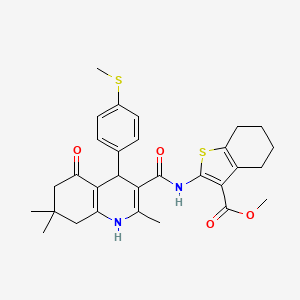 molecular formula C30H34N2O4S2 B4306497 METHYL 2-[({2,7,7-TRIMETHYL-4-[4-(METHYLSULFANYL)PHENYL]-5-OXO-1,4,5,6,7,8-HEXAHYDRO-3-QUINOLINYL}CARBONYL)AMINO]-4,5,6,7-TETRAHYDRO-1-BENZOTHIOPHENE-3-CARBOXYLATE 