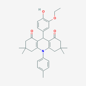 molecular formula C32H37NO4 B430650 9-(3-ethoxy-4-hydroxyphenyl)-3,3,6,6-tetramethyl-10-(4-methylphenyl)-3,4,6,7,9,10-hexahydro-1,8(2H,5H)-acridinedione 