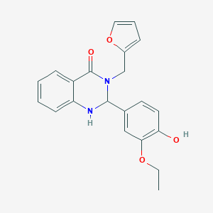 molecular formula C21H20N2O4 B430657 2-(3-ethoxy-4-hydroxyphenyl)-3-(2-furylmethyl)-2,3-dihydroquinazolin-4(1H)-one 
