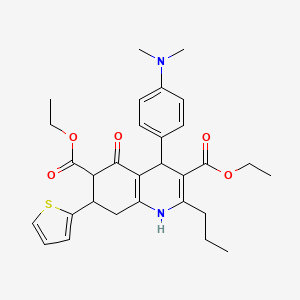 molecular formula C30H36N2O5S B4306589 diethyl 4-[4-(dimethylamino)phenyl]-5-oxo-2-propyl-7-(2-thienyl)-1,4,5,6,7,8-hexahydroquinoline-3,6-dicarboxylate 