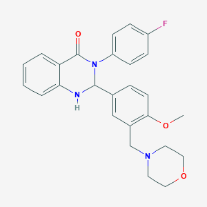 molecular formula C26H26FN3O3 B430659 3-(4-fluorophenyl)-2-[4-methoxy-3-(morpholin-4-ylmethyl)phenyl]-2,3-dihydroquinazolin-4(1H)-one 