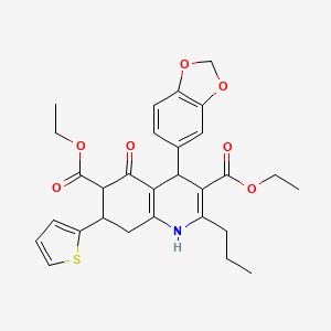 diethyl 4-(1,3-benzodioxol-5-yl)-5-oxo-2-propyl-7-(2-thienyl)-1,4,5,6,7,8-hexahydroquinoline-3,6-dicarboxylate