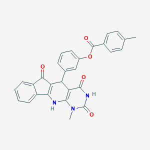 molecular formula C29H21N3O5 B430662 4-Methyl-benzoic acid 3-(1-methyl-2,4,6-trioxo-2,3,4,5,6,11-hexahydro-1H-indeno[ 