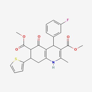 molecular formula C24H22FNO5S B4306621 dimethyl 4-(3-fluorophenyl)-2-methyl-5-oxo-7-(2-thienyl)-1,4,5,6,7,8-hexahydroquinoline-3,6-dicarboxylate 