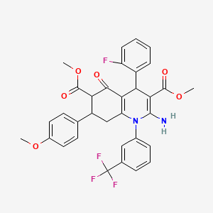 dimethyl 2-amino-4-(2-fluorophenyl)-7-(4-methoxyphenyl)-5-oxo-1-[3-(trifluoromethyl)phenyl]-1,4,5,6,7,8-hexahydroquinoline-3,6-dicarboxylate