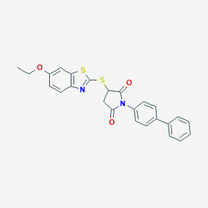 molecular formula C25H20N2O3S2 B430663 1-(Biphenyl-4-yl)-3-[(6-ethoxy-1,3-benzothiazol-2-yl)sulfanyl]pyrrolidine-2,5-dione 