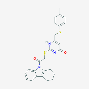 molecular formula C26H25N3O2S2 B430665 6-[(4-methylphenyl)sulfanylmethyl]-2-[2-oxo-2-(1,2,3,4-tetrahydrocarbazol-9-yl)ethyl]sulfanyl-1H-pyrimidin-4-one 