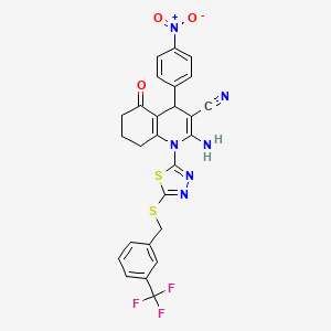 molecular formula C26H19F3N6O3S2 B4306662 2-amino-4-(4-nitrophenyl)-5-oxo-1-(5-{[3-(trifluoromethyl)benzyl]thio}-1,3,4-thiadiazol-2-yl)-1,4,5,6,7,8-hexahydroquinoline-3-carbonitrile 