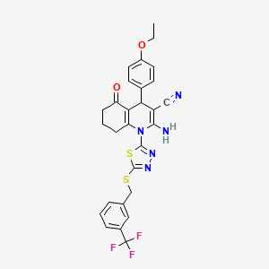 molecular formula C28H24F3N5O2S2 B4306664 2-amino-4-(4-ethoxyphenyl)-5-oxo-1-(5-{[3-(trifluoromethyl)benzyl]thio}-1,3,4-thiadiazol-2-yl)-1,4,5,6,7,8-hexahydroquinoline-3-carbonitrile 