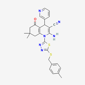 molecular formula C27H26N6OS2 B4306676 2-amino-7,7-dimethyl-1-{5-[(4-methylbenzyl)thio]-1,3,4-thiadiazol-2-yl}-5-oxo-4-pyridin-3-yl-1,4,5,6,7,8-hexahydroquinoline-3-carbonitrile 