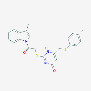 molecular formula C24H23N3O2S2 B430668 2-{[2-(2,3-dimethyl-1H-indol-1-yl)-2-oxoethyl]thio}-6-{[(4-methylphenyl)thio]methyl}pyrimidin-4-ol CAS No. 376615-89-3