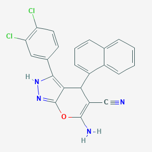 molecular formula C23H14Cl2N4O B430670 6-Amino-3-(3,4-dichlorophenyl)-4-(1-naphthyl)-1,4-dihydropyrano[2,3-c]pyrazole-5-carbonitrile 