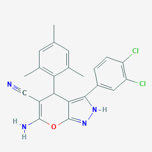 molecular formula C22H18Cl2N4O B430671 6-Amino-3-(3,4-dichlorophenyl)-4-mesityl-1,4-dihydropyrano[2,3-c]pyrazole-5-carbonitrile 