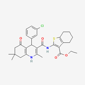 molecular formula C30H33ClN2O4S B4306717 ethyl 2-({[4-(3-chlorophenyl)-2,7,7-trimethyl-5-oxo-1,4,5,6,7,8-hexahydroquinolin-3-yl]carbonyl}amino)-4,5,6,7-tetrahydro-1-benzothiophene-3-carboxylate 