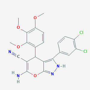 molecular formula C22H18Cl2N4O4 B430674 6-Amino-3-(3,4-dichlorophenyl)-4-(2,3,4-trimethoxyphenyl)-1,4-dihydropyrano[2,3-c]pyrazole-5-carbonitrile 