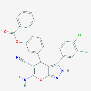 molecular formula C26H16Cl2N4O3 B430675 3-[6-Amino-5-cyano-3-(3,4-dichlorophenyl)-1,4-dihydropyrano[2,3-c]pyrazol-4-yl]phenyl benzoate 
