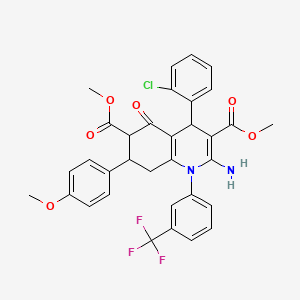 dimethyl 2-amino-4-(2-chlorophenyl)-7-(4-methoxyphenyl)-5-oxo-1-[3-(trifluoromethyl)phenyl]-1,4,5,6,7,8-hexahydroquinoline-3,6-dicarboxylate