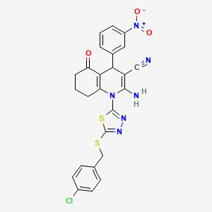 molecular formula C25H19ClN6O3S2 B4306777 2-amino-1-{5-[(4-chlorobenzyl)thio]-1,3,4-thiadiazol-2-yl}-4-(3-nitrophenyl)-5-oxo-1,4,5,6,7,8-hexahydroquinoline-3-carbonitrile 