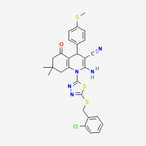molecular formula C28H26ClN5OS3 B4306784 2-amino-1-{5-[(2-chlorobenzyl)thio]-1,3,4-thiadiazol-2-yl}-7,7-dimethyl-4-[4-(methylthio)phenyl]-5-oxo-1,4,5,6,7,8-hexahydroquinoline-3-carbonitrile 