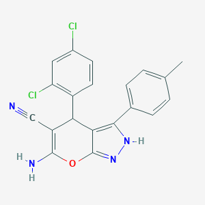 molecular formula C20H14Cl2N4O B430680 6-Amino-4-(2,4-dichlorophenyl)-3-(4-methylphenyl)-1,4-dihydropyrano[2,3-c]pyrazole-5-carbonitrile 