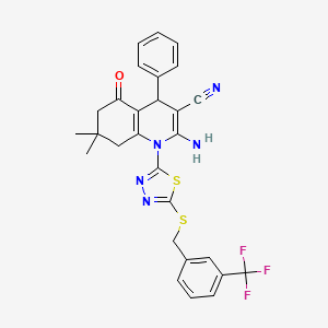 2-amino-7,7-dimethyl-5-oxo-4-phenyl-1-(5-{[3-(trifluoromethyl)benzyl]thio}-1,3,4-thiadiazol-2-yl)-1,4,5,6,7,8-hexahydroquinoline-3-carbonitrile
