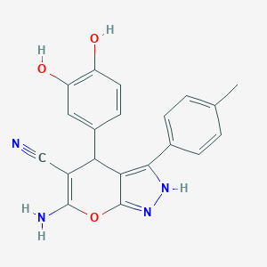 molecular formula C20H16N4O3 B430684 6-Amino-4-(3,4-dihydroxyphenyl)-3-(4-methylphenyl)-1,4-dihydropyrano[2,3-c]pyrazole-5-carbonitrile 