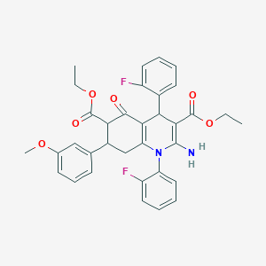 diethyl 2-amino-1,4-bis(2-fluorophenyl)-7-(3-methoxyphenyl)-5-oxo-1,4,5,6,7,8-hexahydroquinoline-3,6-dicarboxylate