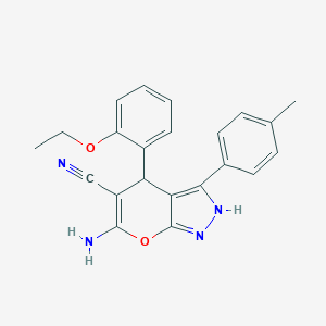 molecular formula C22H20N4O2 B430686 6-Amino-4-(2-ethoxyphenyl)-3-(4-methylphenyl)-1,4-dihydropyrano[2,3-c]pyrazole-5-carbonitrile 