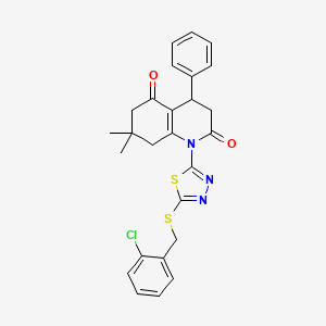 molecular formula C26H24ClN3O2S2 B4306875 1-{5-[(2-chlorobenzyl)thio]-1,3,4-thiadiazol-2-yl}-7,7-dimethyl-4-phenyl-4,6,7,8-tetrahydroquinoline-2,5(1H,3H)-dione 