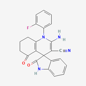 molecular formula C23H17FN4O2 B4306876 2'-amino-1'-(2-fluorophenyl)-2,5'-dioxo-1,2,5',6',7',8'-hexahydro-1'H-spiro[indole-3,4'-quinoline]-3'-carbonitrile 