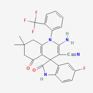 molecular formula C26H20F4N4O2 B4306910 2'-amino-5-fluoro-7',7'-dimethyl-2,5'-dioxo-1'-[2-(trifluoromethyl)phenyl]-1,2,5',6',7',8'-hexahydro-1'H-spiro[indole-3,4'-quinoline]-3'-carbonitrile 