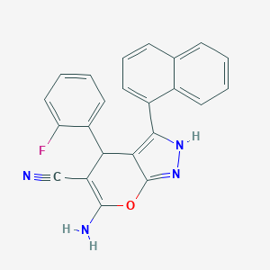 molecular formula C23H15FN4O B430696 6-Amino-4-(2-fluorophenyl)-3-(1-naphthyl)-1,4-dihydropyrano[2,3-c]pyrazole-5-carbonitrile 