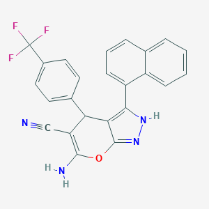 molecular formula C24H15F3N4O B430698 6-Amino-3-(1-naphthyl)-4-[4-(trifluoromethyl)phenyl]-1,4-dihydropyrano[2,3-c]pyrazole-5-carbonitrile 