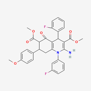 molecular formula C32H28F2N2O6 B4306982 dimethyl 2-amino-4-(2-fluorophenyl)-1-(3-fluorophenyl)-7-(4-methoxyphenyl)-5-oxo-1,4,5,6,7,8-hexahydroquinoline-3,6-dicarboxylate 