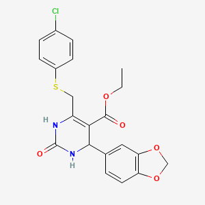 molecular formula C21H19ClN2O5S B4306990 ethyl 4-(1,3-benzodioxol-5-yl)-6-{[(4-chlorophenyl)thio]methyl}-2-oxo-1,2,3,4-tetrahydropyrimidine-5-carboxylate 