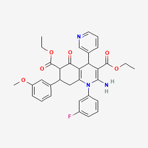 diethyl 2-amino-1-(3-fluorophenyl)-7-(3-methoxyphenyl)-5-oxo-4-pyridin-3-yl-1,4,5,6,7,8-hexahydroquinoline-3,6-dicarboxylate