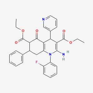 diethyl 2-amino-1-(2-fluorophenyl)-5-oxo-7-phenyl-4-pyridin-3-yl-1,4,5,6,7,8-hexahydroquinoline-3,6-dicarboxylate