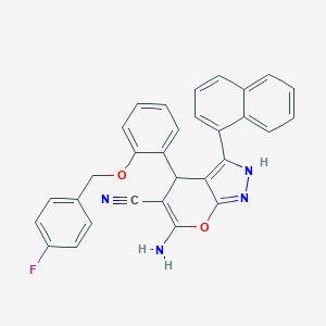 molecular formula C30H21FN4O2 B430705 6-Amino-4-{2-[(4-fluorobenzyl)oxy]phenyl}-3-(1-naphthyl)-1,4-dihydropyrano[2,3-c]pyrazole-5-carbonitrile 