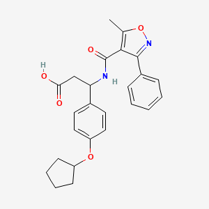 molecular formula C25H26N2O5 B4307081 3-[4-(cyclopentyloxy)phenyl]-3-{[(5-methyl-3-phenylisoxazol-4-yl)carbonyl]amino}propanoic acid 