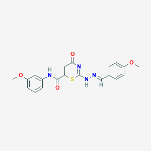 molecular formula C20H20N4O4S B430717 N-(3-methoxyphenyl)-2-[(2E)-2-[(4-methoxyphenyl)methylidene]hydrazinyl]-4-oxo-5,6-dihydro-1,3-thiazine-6-carboxamide 