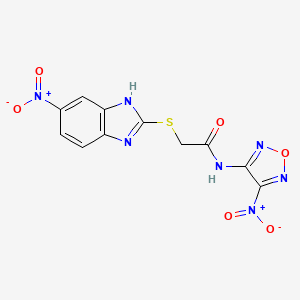 molecular formula C11H7N7O6S B4307195 2-[(5-nitro-1H-benzimidazol-2-yl)thio]-N-(4-nitro-1,2,5-oxadiazol-3-yl)acetamide 
