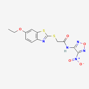 molecular formula C13H11N5O5S2 B4307199 2-[(6-ethoxy-1,3-benzothiazol-2-yl)thio]-N-(4-nitro-1,2,5-oxadiazol-3-yl)acetamide 