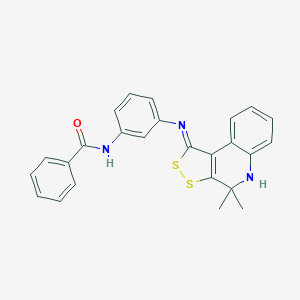 molecular formula C25H21N3OS2 B430720 N-(3-{[(1Z)-4,4-dimethyl-4,5-dihydro-1H-[1,2]dithiolo[3,4-c]quinolin-1-ylidene]amino}phenyl)benzamide 