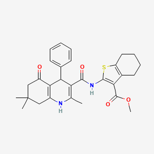 molecular formula C29H32N2O4S B4307224 methyl 2-{[(2,7,7-trimethyl-5-oxo-4-phenyl-1,4,5,6,7,8-hexahydroquinolin-3-yl)carbonyl]amino}-4,5,6,7-tetrahydro-1-benzothiophene-3-carboxylate 